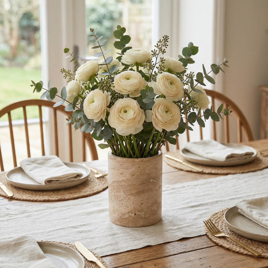 Natural Travertine Utensil Holder Countertop - Heavy & Stable Real Stone Utensil Crock, Large Spoon & Spatula