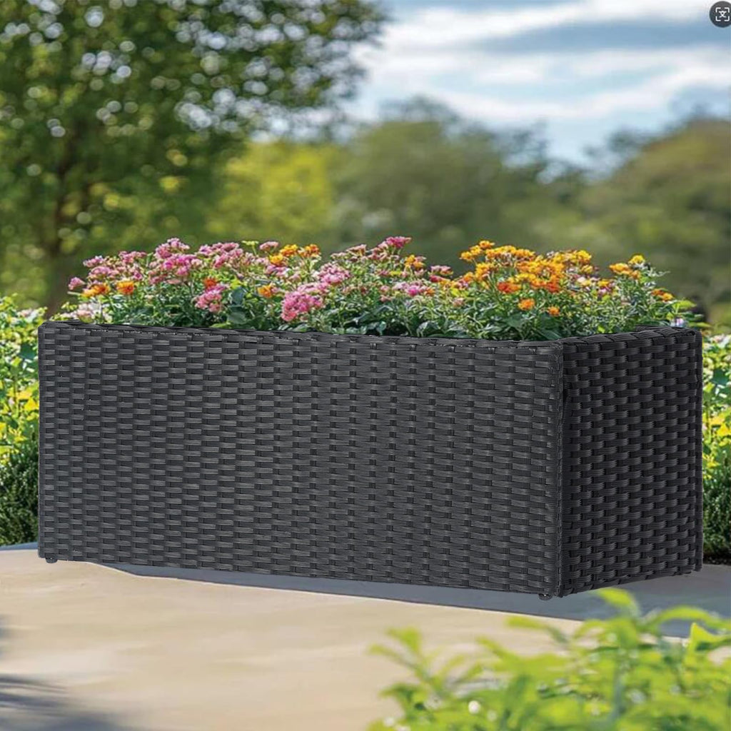 Large Rectangular Block Planter Box Handmade Wicker Tall Planters for Outdoor Plants with Removable Liners Modern