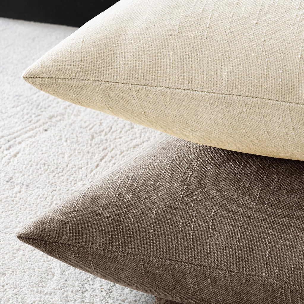 26x26 Inch Euro Sham Chenille Throw Pillows Set of 2 Soft Accent Taupe Grey Neutral Farmhouse Textured Cushion Covers