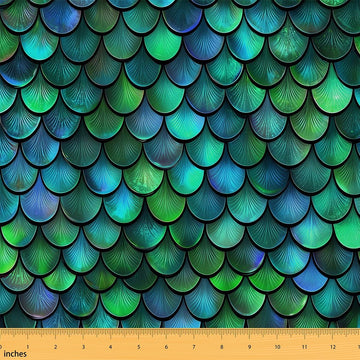 Blue Green Dragon Scales Fabric by The Yard Abstract Dragon