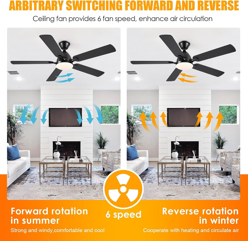 Ceiling Fans with Lights, 52 Inch Low Profile Ceiling Fan with Light and Remote Control,Reversible, 3CCT, Dimmable, Quiet, Black Ceiling Fan for Bedroom Indoor/Outdoor Use A101-B0D8BBWFL3