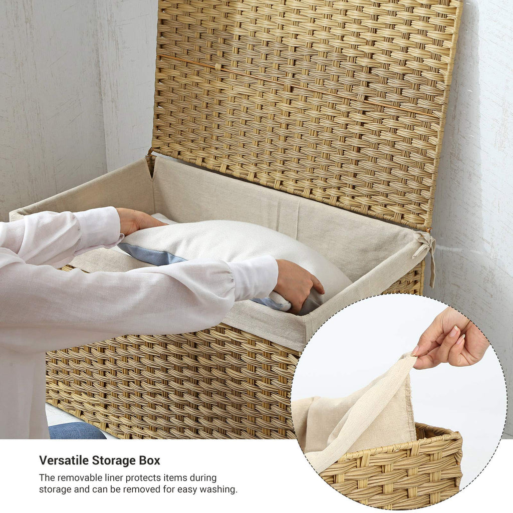 Woven Storage Basket with Lid, 42.3 Gallon (160L), Foldable