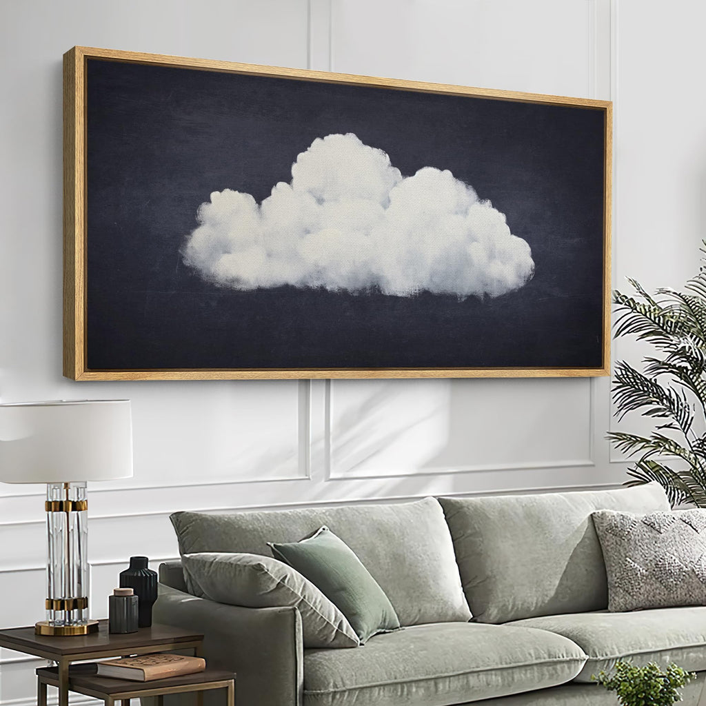 Extra Large Framed Canvas Print Wall Art Solitary Cloud Minimalist Sky Illustrations Modern Art Calm Warm - 60"x30"