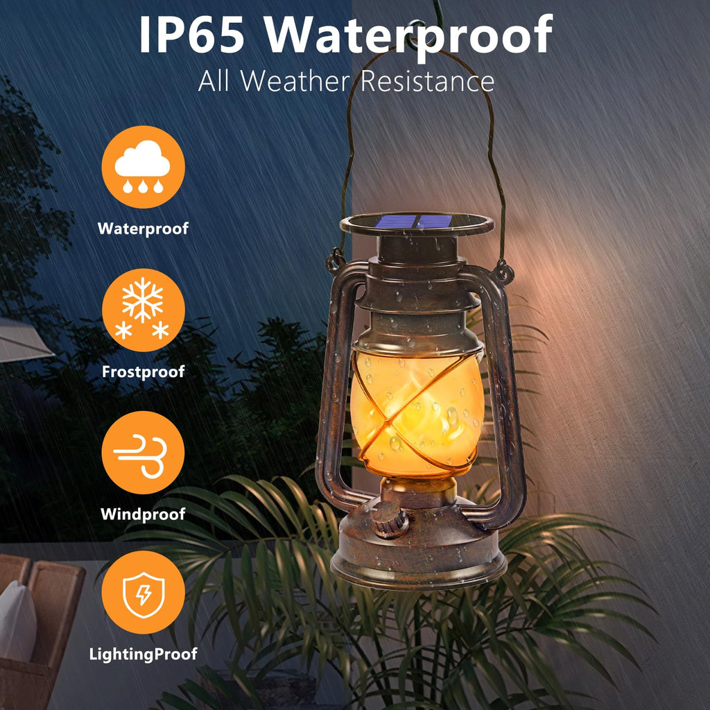 Lanterns Outdoor Waterproof, 2 Pack Bronze Flickering Flame Lights