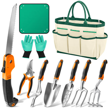 Garden Tool Set Gardening Tools - Heavy Duty Aluminum Tool Kit with Non-Slip Handle, Gardening Gloves and Tool Bag
