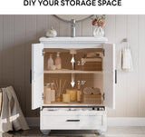 24" Bathroom Vanity with Ceramic Sink - Freestanding Cabinet with 2 Doors, 1 Drawer & Wood Legs