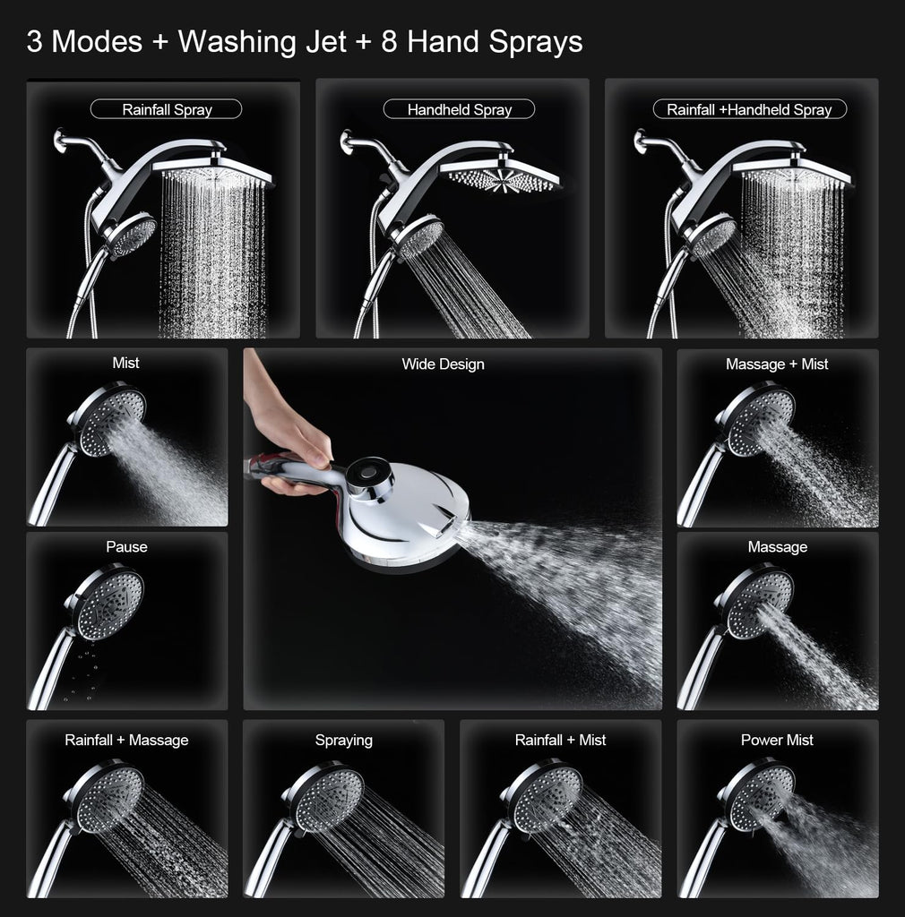 Rain Shower Head with Handheld Showerhead, Chrome 1.75GPM 460311