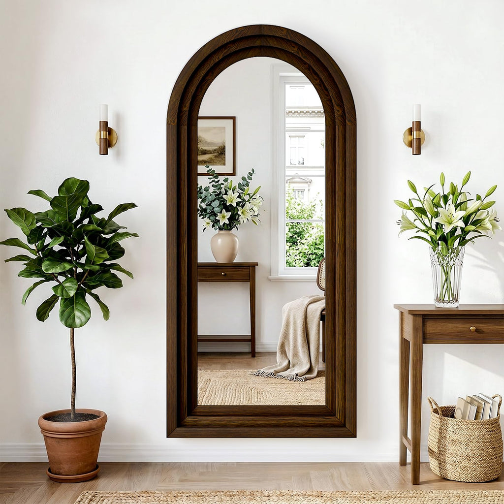 24"x65" Full Length Mirror Solid Wood Frame, Arched Floor Mirror Full Length with Stand, Room Decor Big Full Body