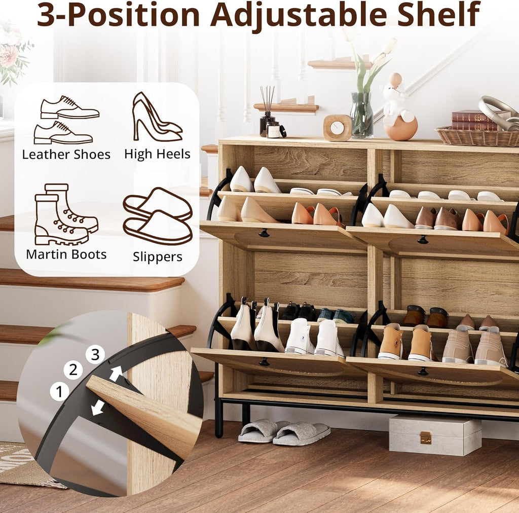 Rattan Shoe Cabinet Storage with 4 Flip Drawers, Freestanding Shoe Storage Organizer Cabinet , Narrow Shoe Rack