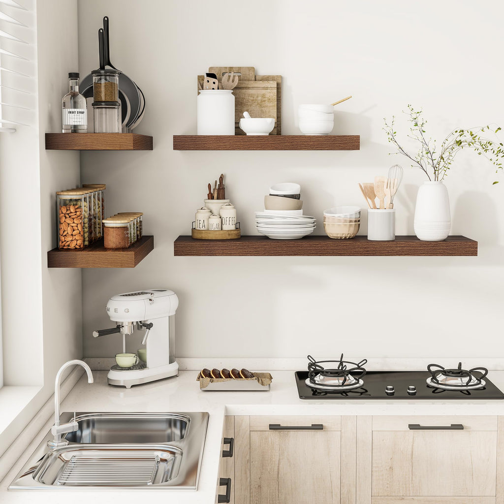 Walnut Floating Shelves for Wall 12 Inch Deep, 36" X 12" X 2" Floating Shelf, 2 Inch Thick Shelf Bathroom Bedroom
