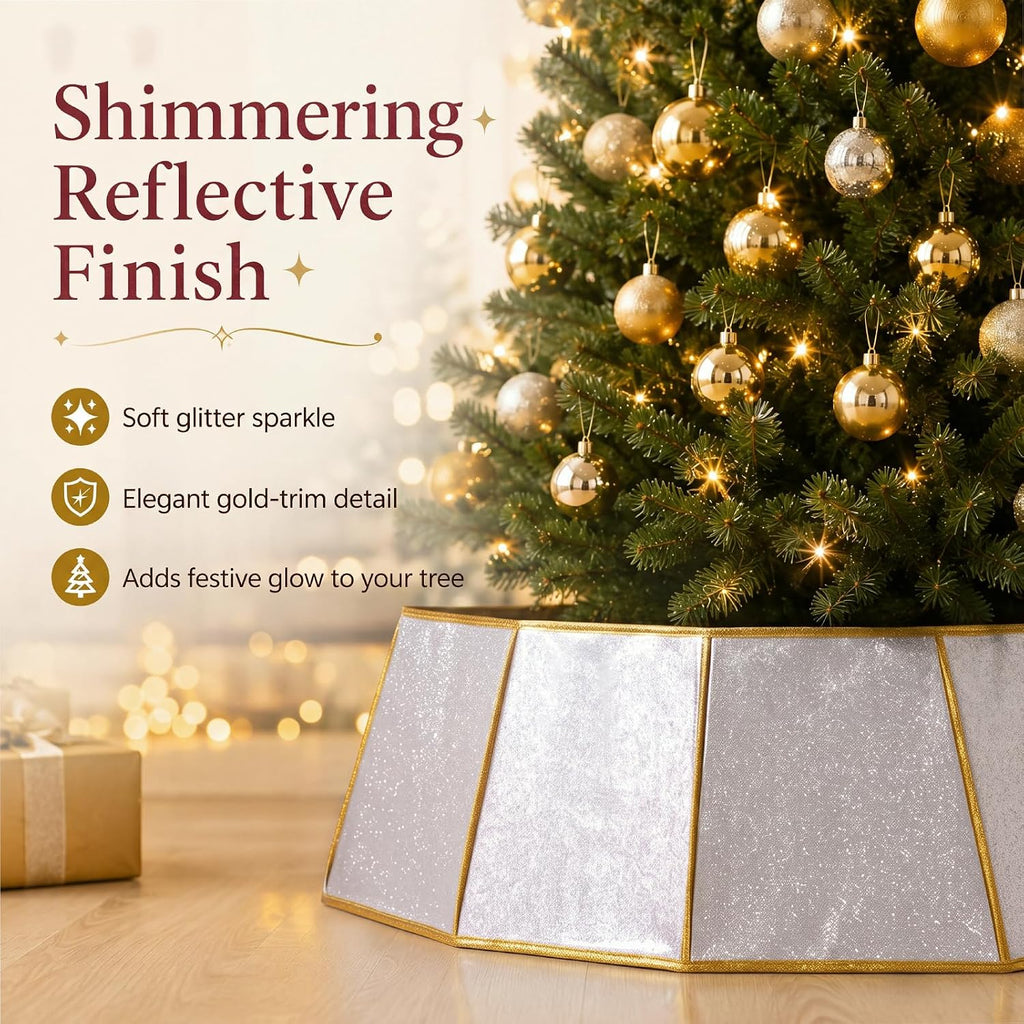 Glitter Silver Christmas Tree Collar with Gold Rim 31.5 Inch