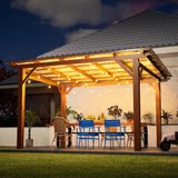 13' x 10' Wooden Garden Gazebo with Metal Roof, Spacious Outdoor Patio Pergola Shade Structure for Backyard, Deck
