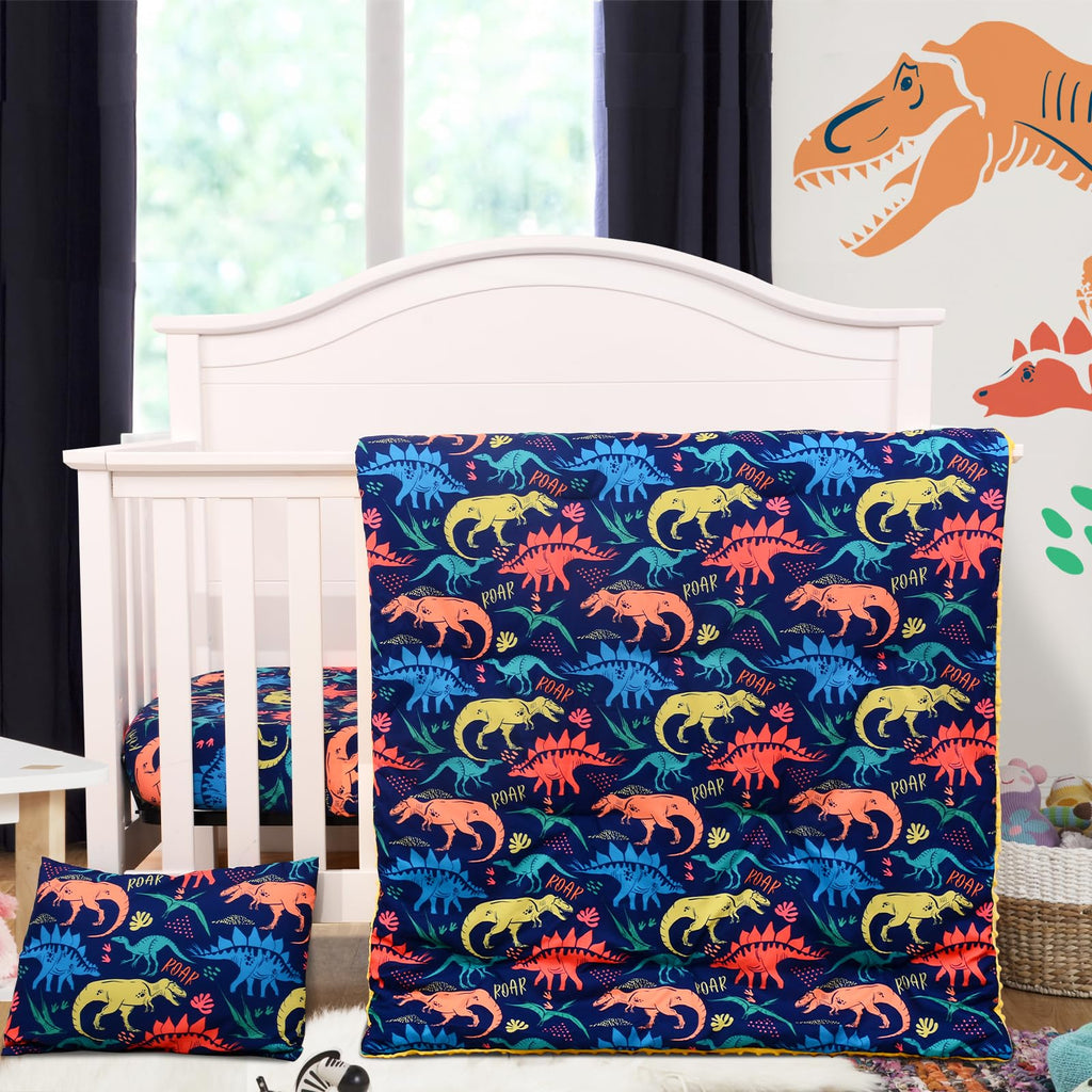 3 Piece Crib Bedding Set for Boys,Dinosaur,Quilt,Sheet&Pillowcase