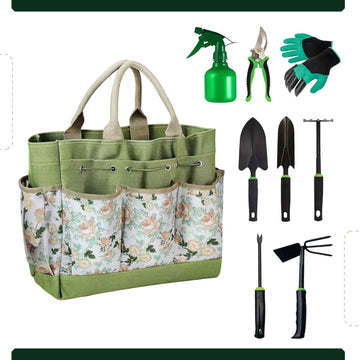 Gardening 9-Piece Heavy Duty Carbon Steel Gardening Tool Set - Rust-Proof, Ergonomic Non-Slip Handles with Durable