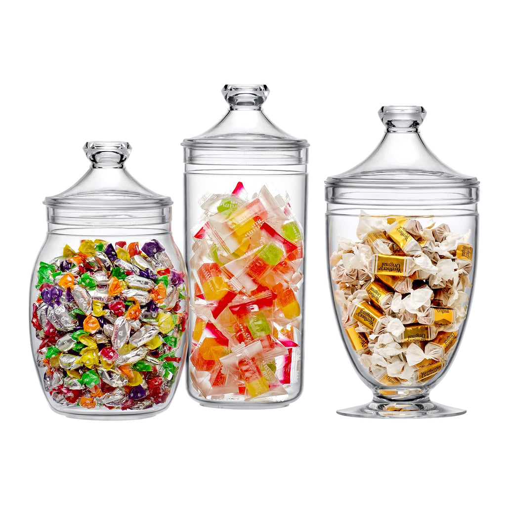 Adore - Plastic Apothecary Jars (3-Piece Set, 52/46/46 oz) (NOT Glass), Acrylic Jars with Lids, Bathroom Canisters