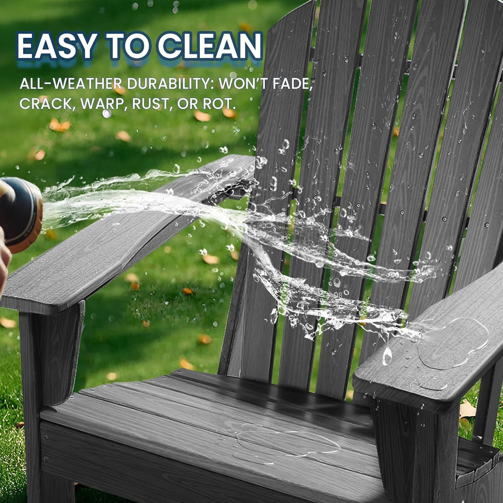 Farmhouse Adirondack Chair Wood Texture, Poly Lumber Patio Chairs, Pre-Assembled Weather Resistant Outdoor Chairs for