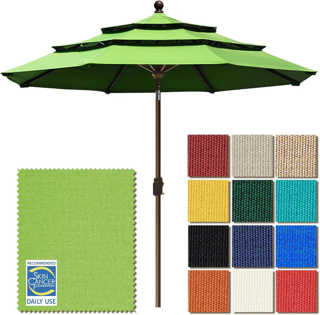USA 10-Year-Non-Fading 9ft 3-Tier Market Patio Umbrella, Commercial Grade Outdoor Table Umbrella with Crank Open - Macaw