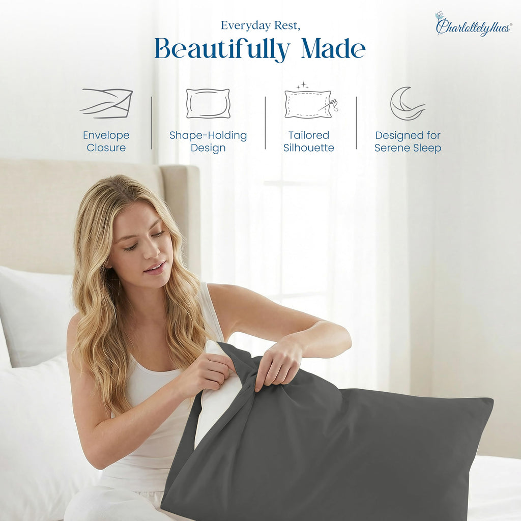 Pillowcases Set of 2 100% Egyptian Cotton Queen (Dark Grey)