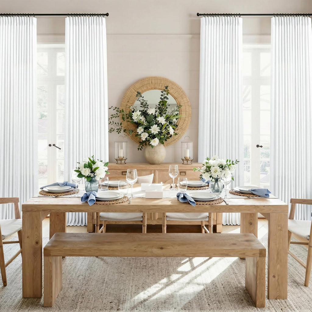 White Cafe Curtains 48 Inch Length for Windows Set 2 Panel Pinch Pleated Back Tab Short Thick Sheer Linen White