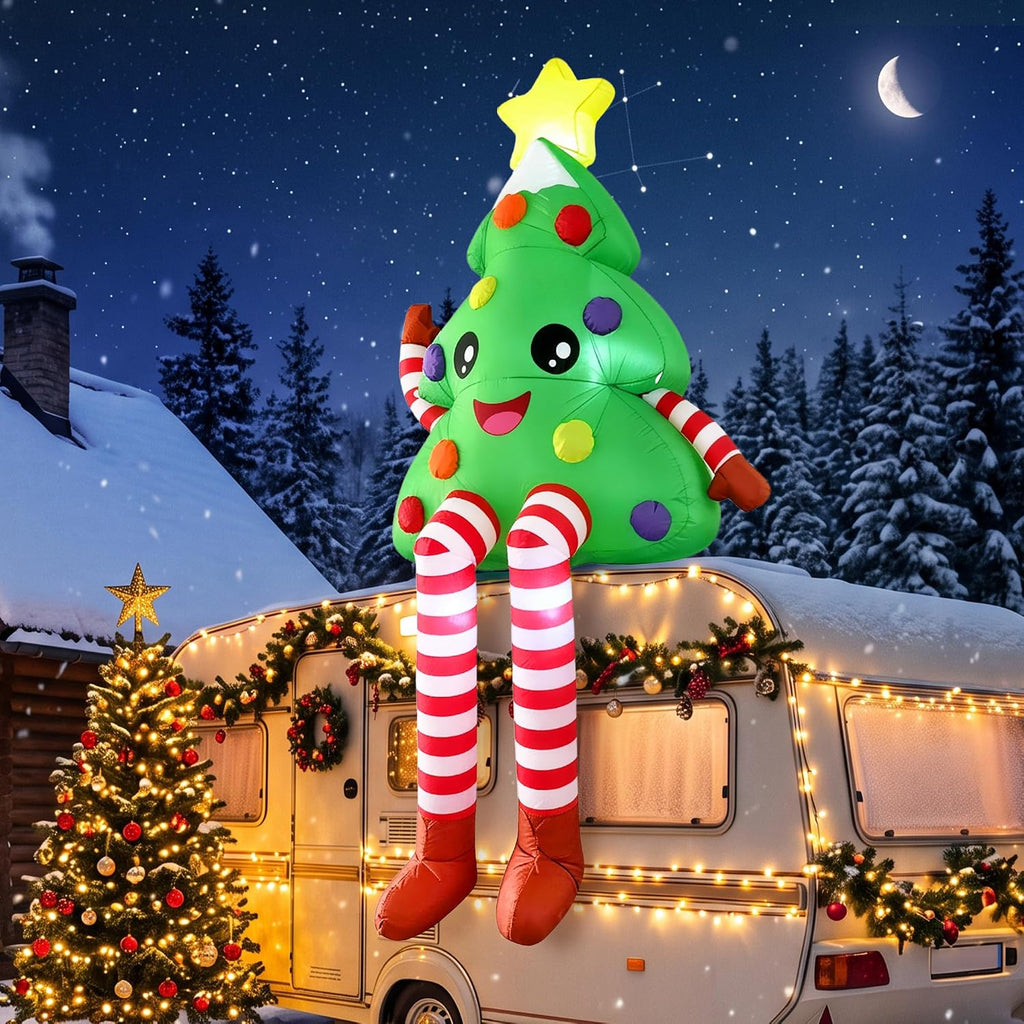 8FT Christmas Inflatables Sitting Christmas Tree Xmas Outdoor Decor