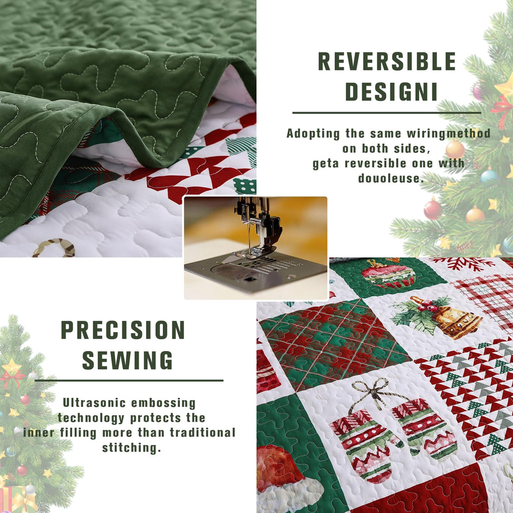 Christmas Quilt Set King Size, Christmas Patchwork Bedding Set