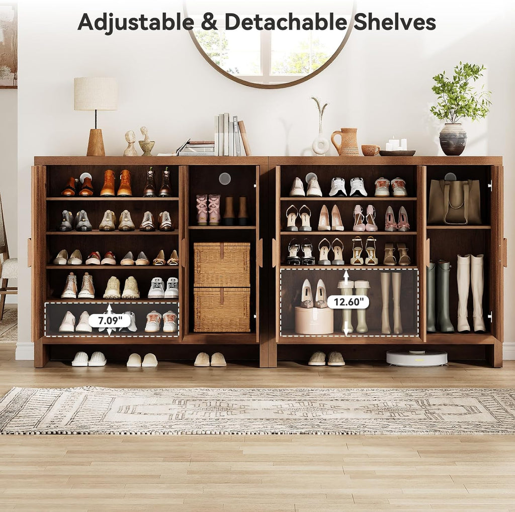 Shoe Cabinet with 3 Doors, 30 Pairs Shoe Storage Cabinet with Adjustable Shelves & Ventilation Hole Design, 47'' Wide