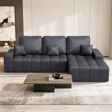 110'' Faux Leather Boneless Modular Sectional Couch, Black Right Facing