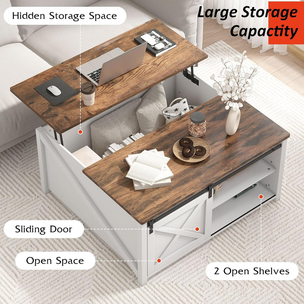 Lift Top Coffee Table with Storage, 31.5" Farmhouse Coffee Table