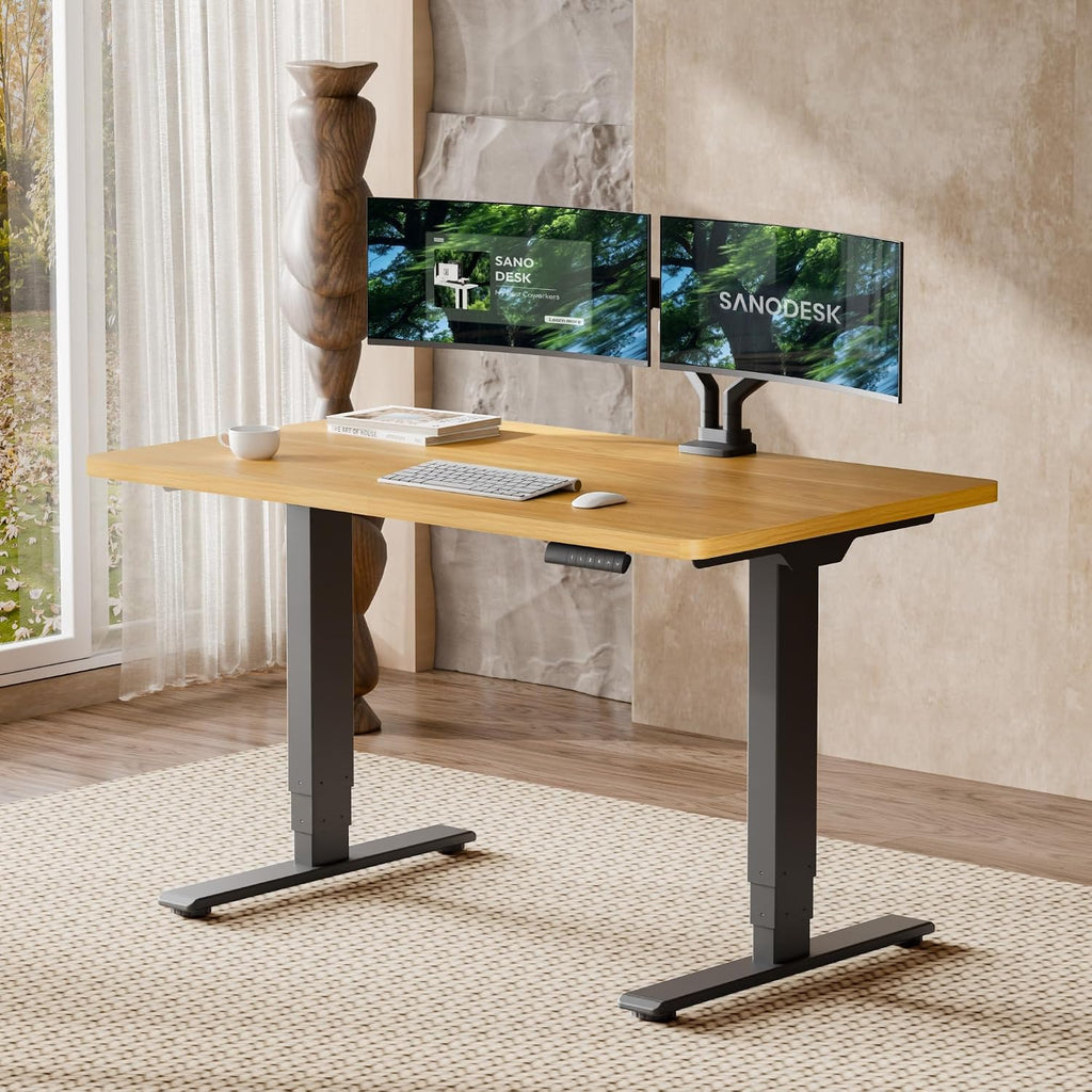 Dual Motor Standing Desk 220lbs Height Adjustable Desk | 48"x30" Spacious One-Piece Maple Desktop & Black Frame, 4