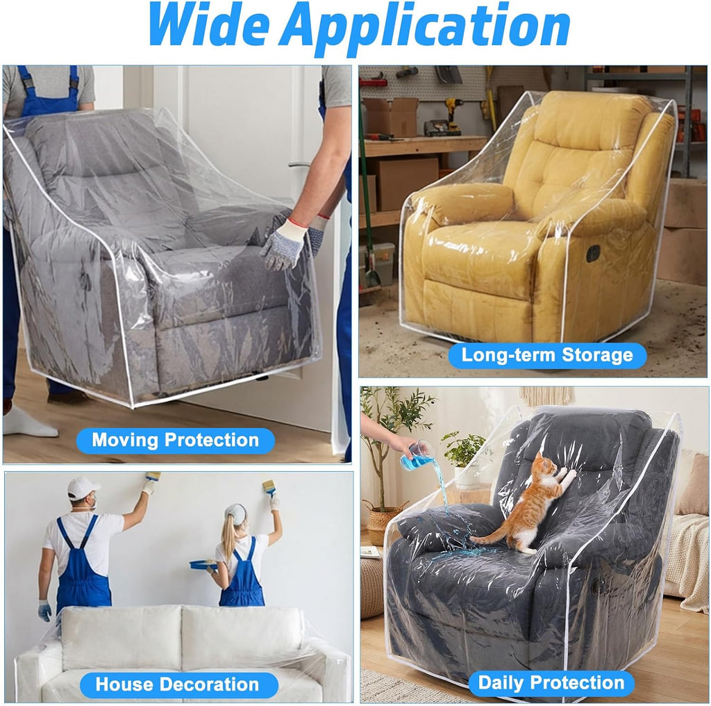 Thickened Plastic Armchair Cover, Heavy Duty Plastic Recliner Cover Furniture Covers, Dust-proof Moving Bags, Clear