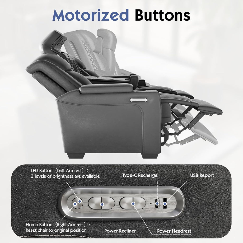 VanAcc Home Theater Seating, Power Movie Loveseat Recliner with USB & Wireless Charging