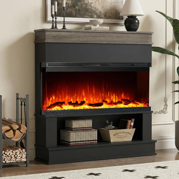3-Sided View Electric Fireplace Insert - Freestanding Fireplace Minimalist Mantel - 12 Color Flame Effect - 1500/750