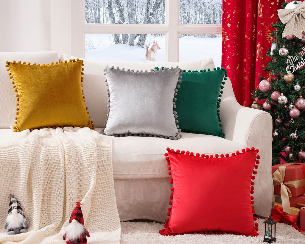 Euro Pillow Covers Set of 2 Red Decorative Velvet Throw Pillow Covers 26x26 Inches Soft Square Cushion Cases Living