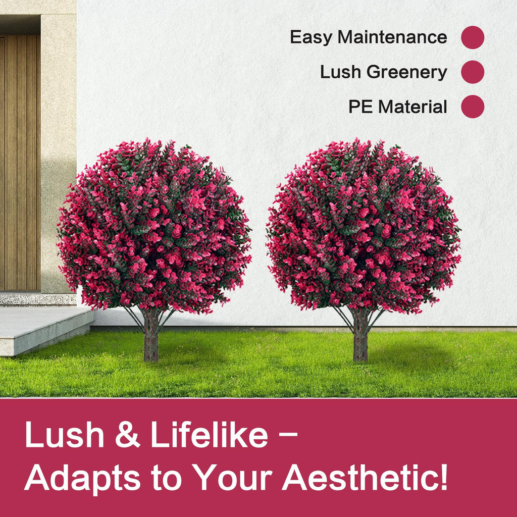 Red Eucalyptus Topiary Ball Tree, Outdoor Faux Evergreen Shrubs with Ground Spike, UV Resistant Fade Proof Fake