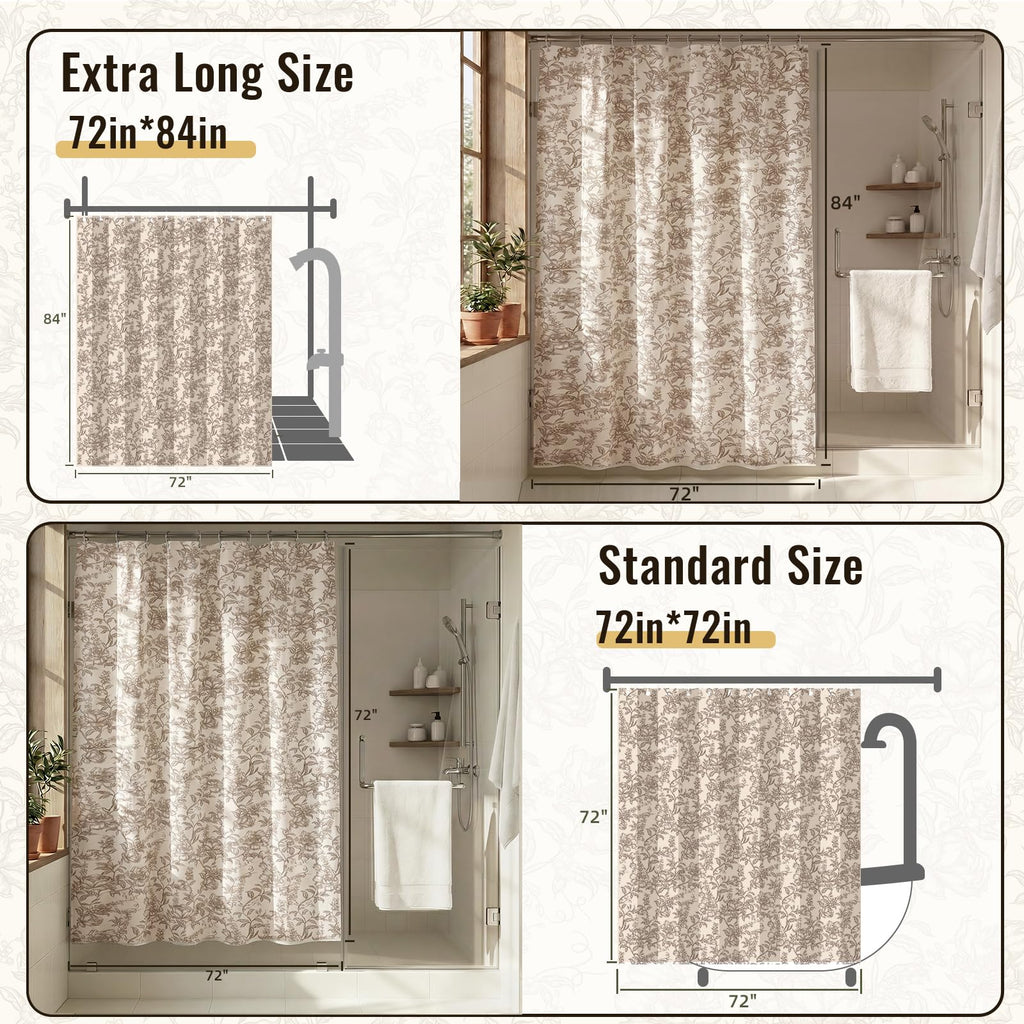 Farmhouse Brown Floral with 12 Clear Rings 72"W x 72"L