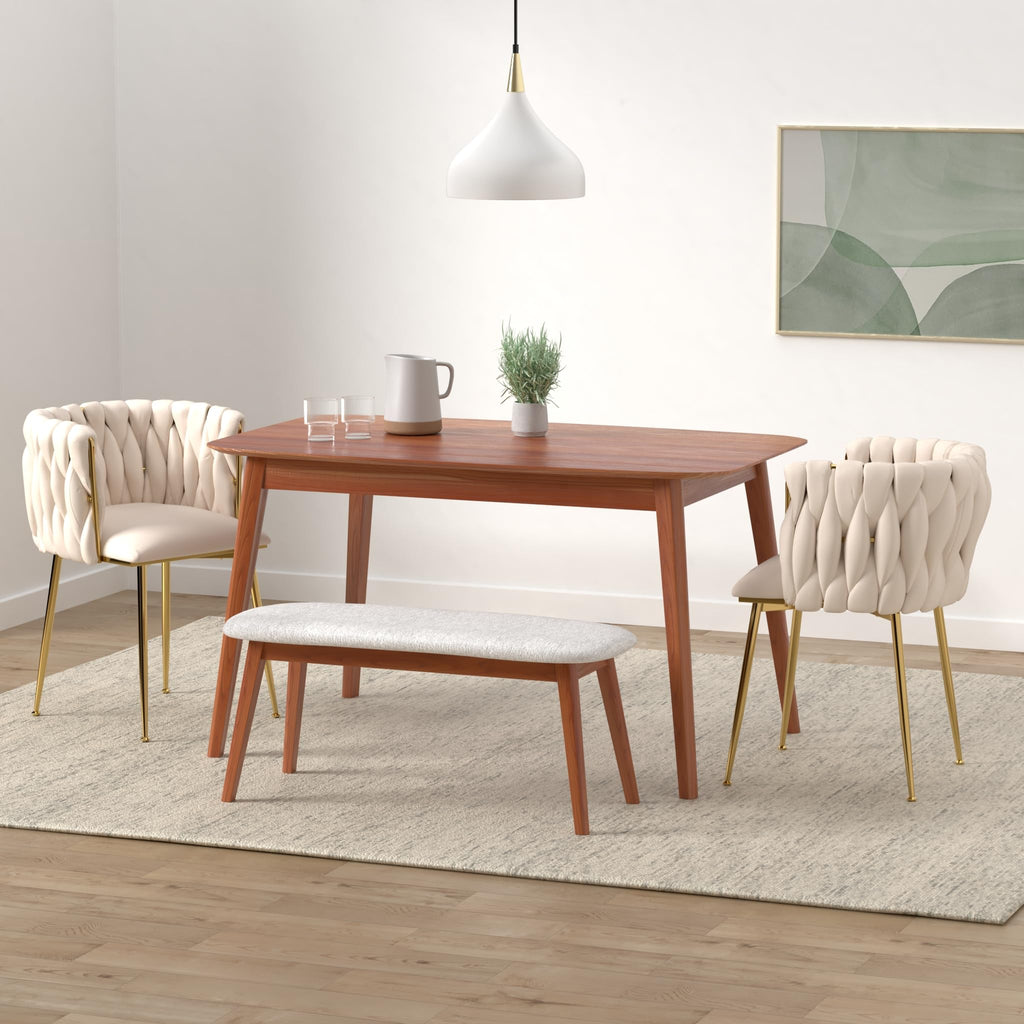 Velvet Dining Chairs Set of 4, Woven Upholstered Dining Chairs with Gold Metal Legs, Modern Accent Chairs