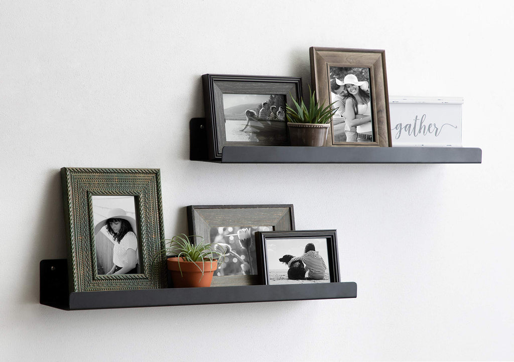 Mezzo Modern Metal Ledge Shelf, 24", Black, Set of 2, Contemporary Floating Shelves