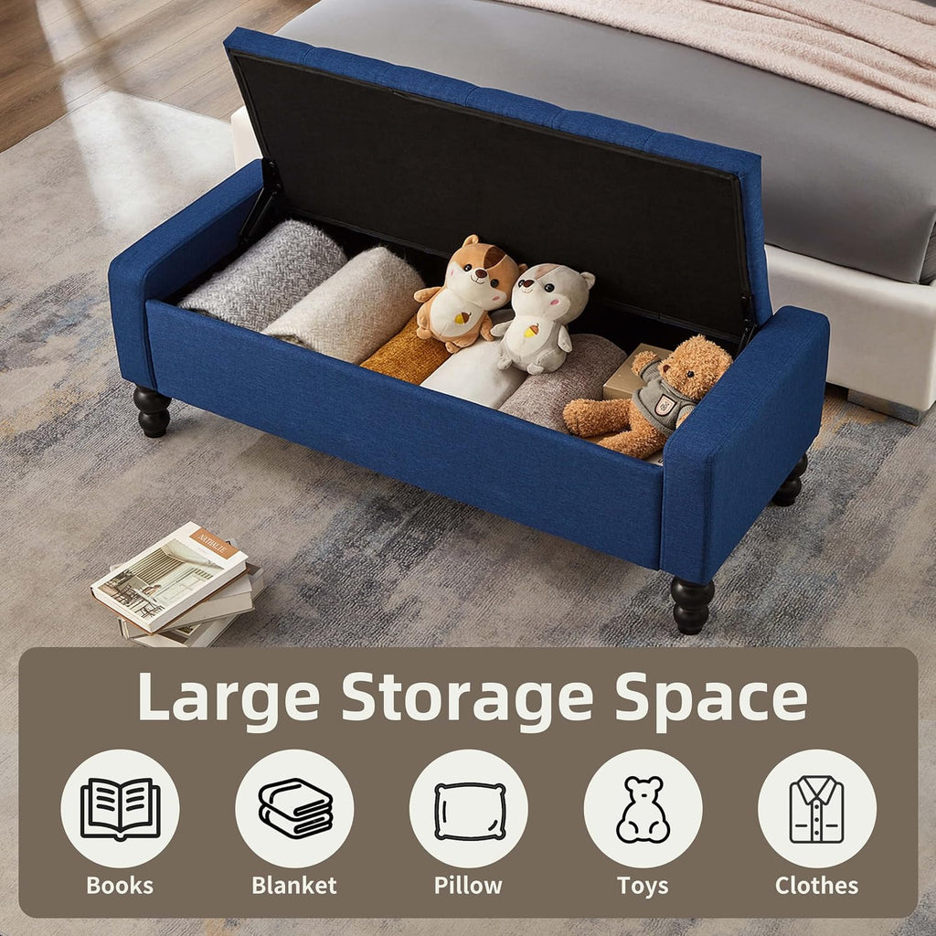 50" W Storage Ottoman Bench with Safety Hinge, Load up to 660 lb Ottoman with Storage, Upholstered Tufted Entryway