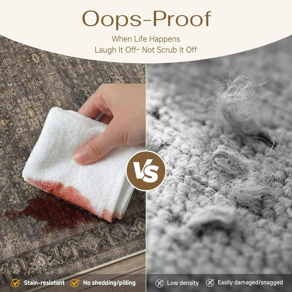 9x12 Washable Area Rug for Living Room Bedroom Vintage Brown Non Slip Carpet Traditional Retro Soft 
