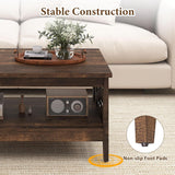 Farmhouse Coffee Table, 2-Tier Center Table with Storage Open Shelf & Woven Slatted Design