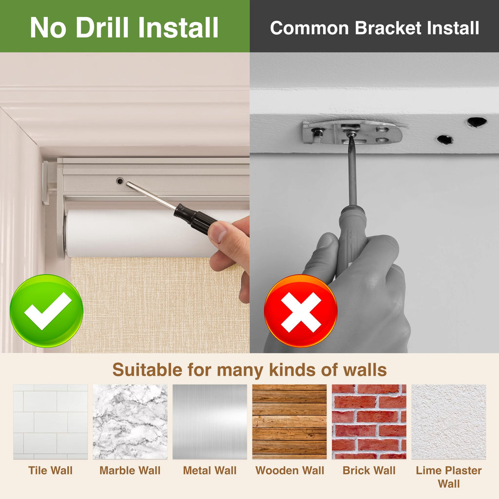 No Drill Cordless Blackout Roller Shades, Khaki
