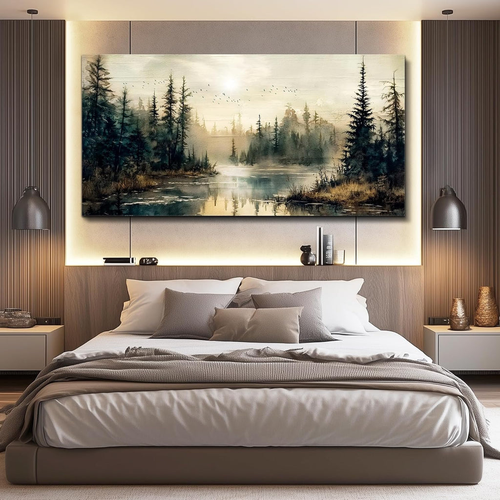 Canvas Wall Art Large Wall Decor Modern Office Wall Decorations Forest River Landscape Paintings Farmhouse Pictures