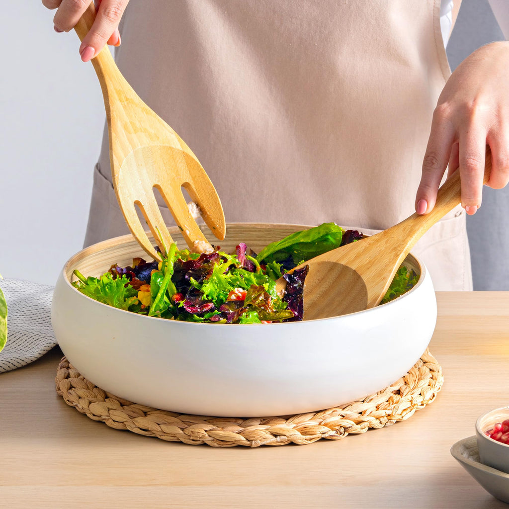 12" Extra Large Bamboo Salad Servers - Wooden Salad Serving Spoons - Eco Friendly Salad Tossing Utensils - Giant