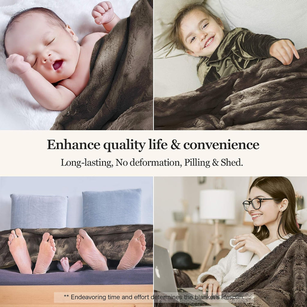 MHD l [Made in Korea] Premium Faux Fur Throw Blanket :Luxury Double-Sided 15mm Microfiber Blanket, 800 GSM :Dark