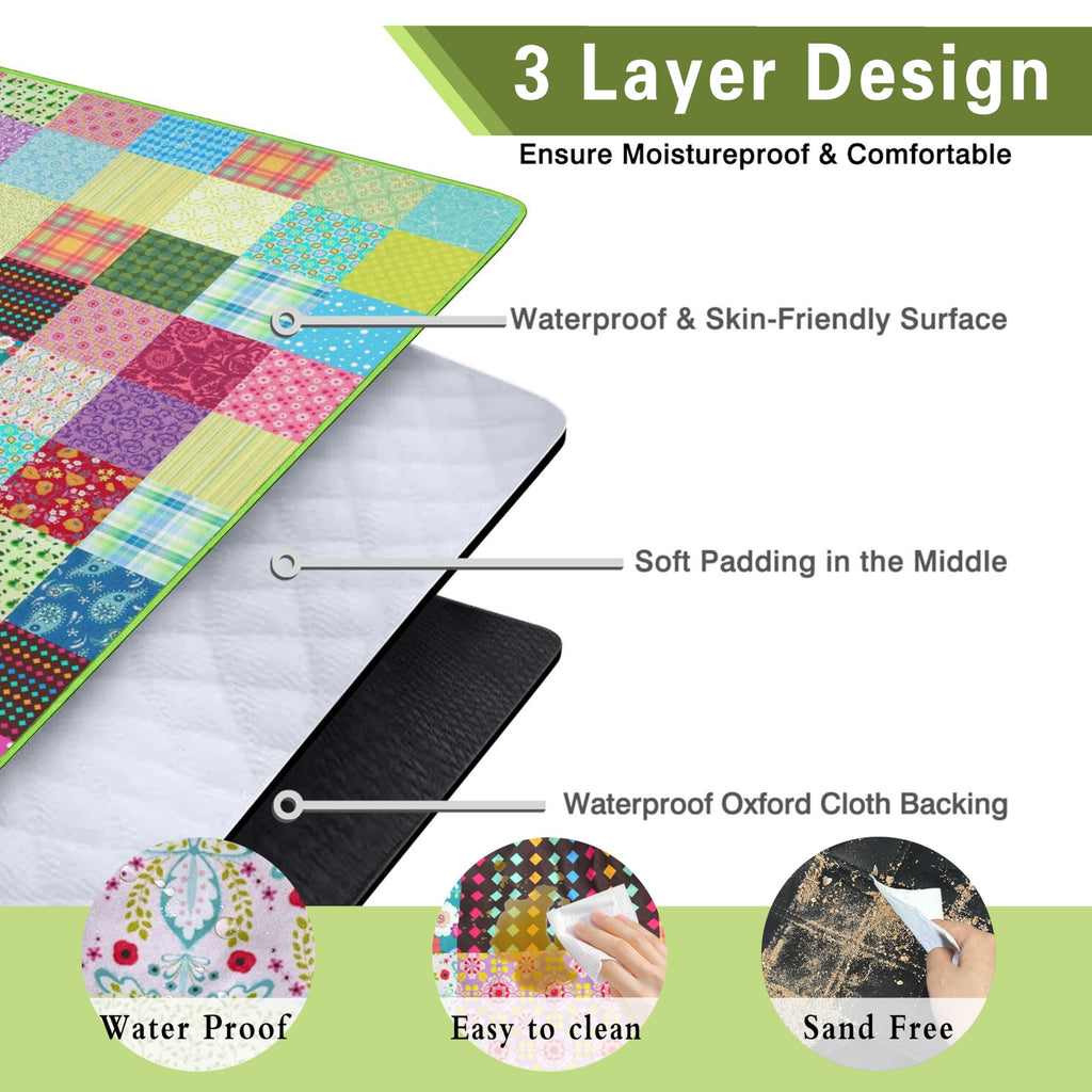 Extra Large Picnic Blankets Waterproof Foldable (60"x 80") Boho Beach Blanket Waterproof Sandproof, 3-Layer Thicking