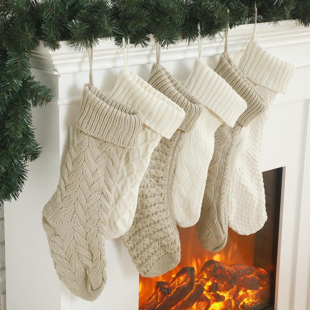 Cable Knit Christmas Stockings 18 Inch Large,Charming Color - Set of 6