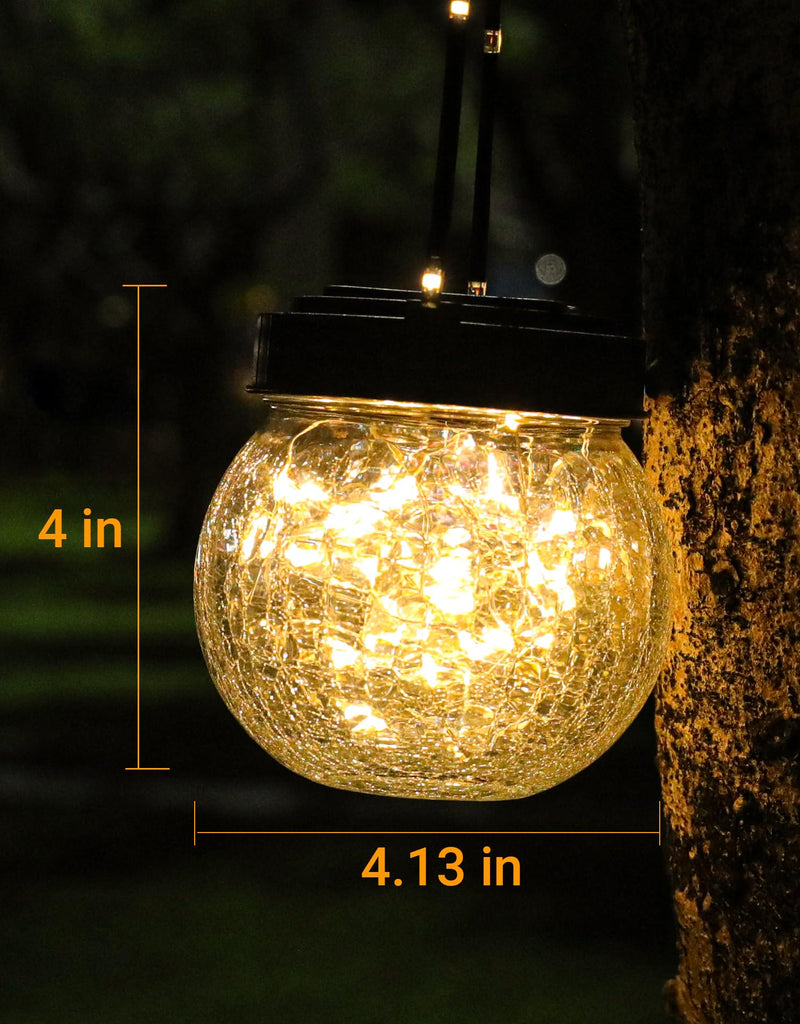 Lantern Solar Lights Outdoor Waterproof 2-Pack, Solar Powered Hanging Lights Cracked Glass Hanging Globes for