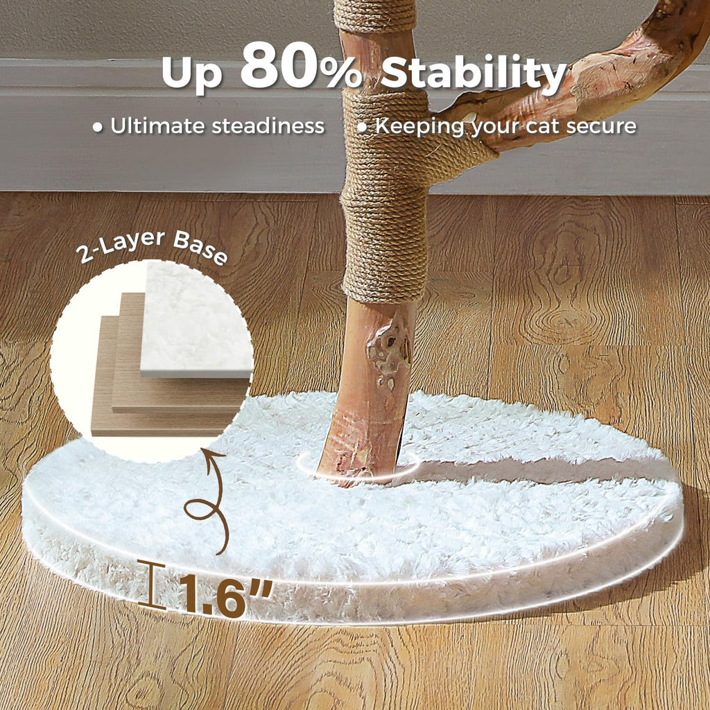 Wood Flower Cat Tree, Modern Cat Tower with Real Wood Branches, Luxury Boho Furniture with Scratching Post and 2