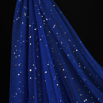 54" x 8 Yards Glitter Tulle Fabric Rolls Golden Stars and Moon Tulle Rolls for DIY Tutu Dress Table Runner Skirt
