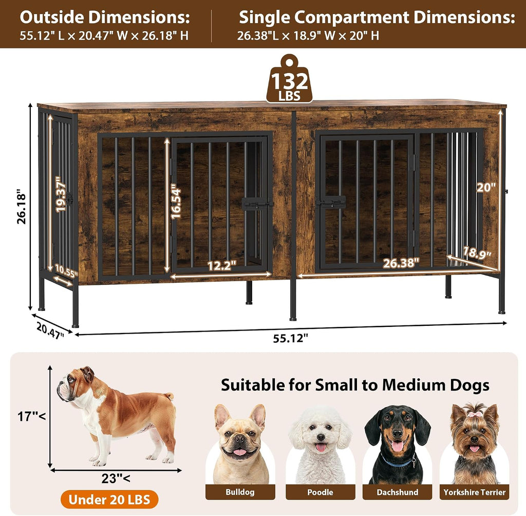 Wooden Double Dog Crate Furniture, Brown